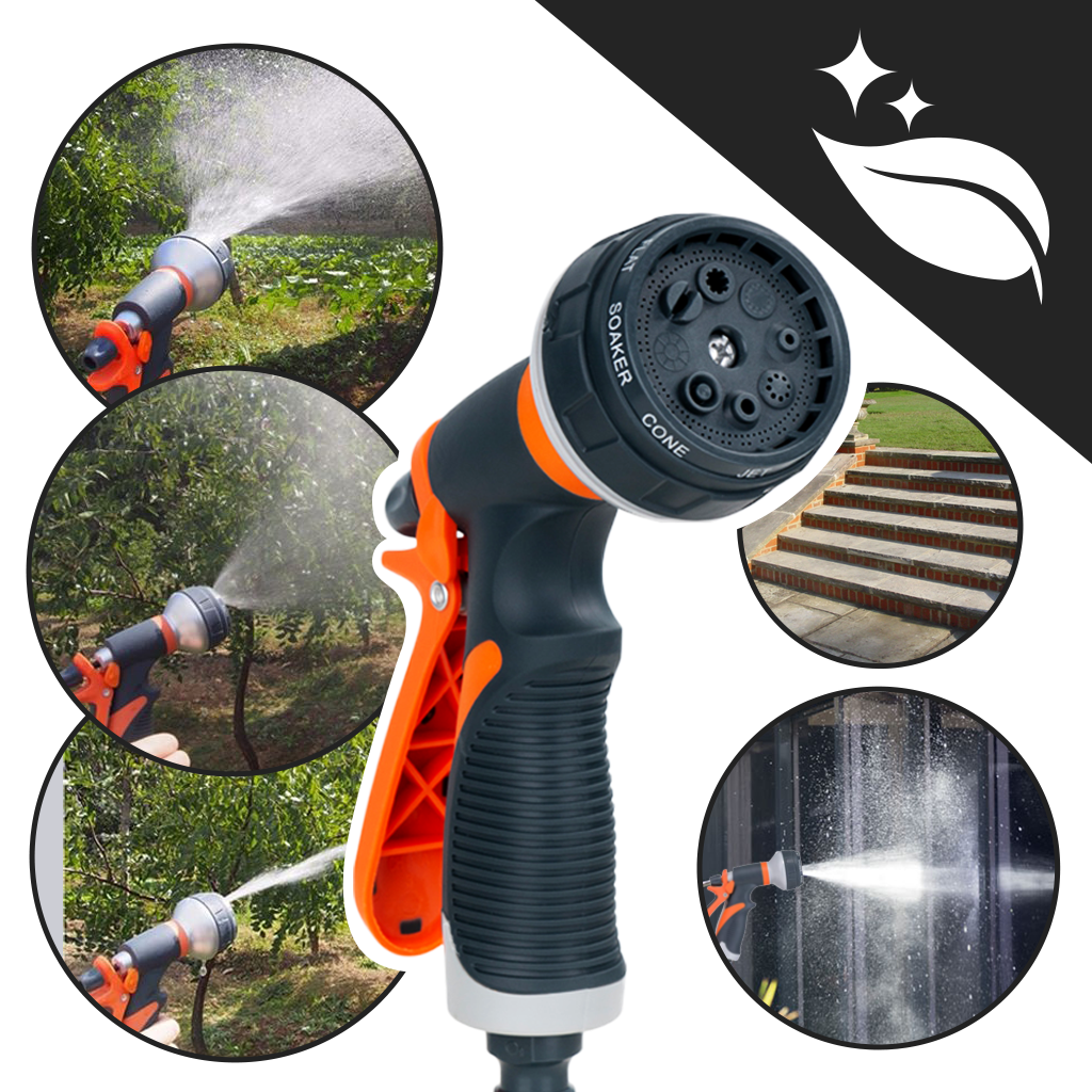 Pistolet de jardin Tomshoo, arrosagem universal com 8 modos de irrigação, mangueira e spray ajustável.
