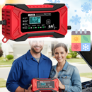 Carregador de bateria inteligente 12V Tomshoo para veículos, utilizado para manutenção e decoração de carros.