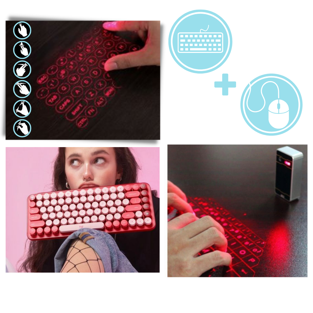 Teclado virtual laser portátil da Tomtop para telefonia, com display digital e design compacto e moderno.