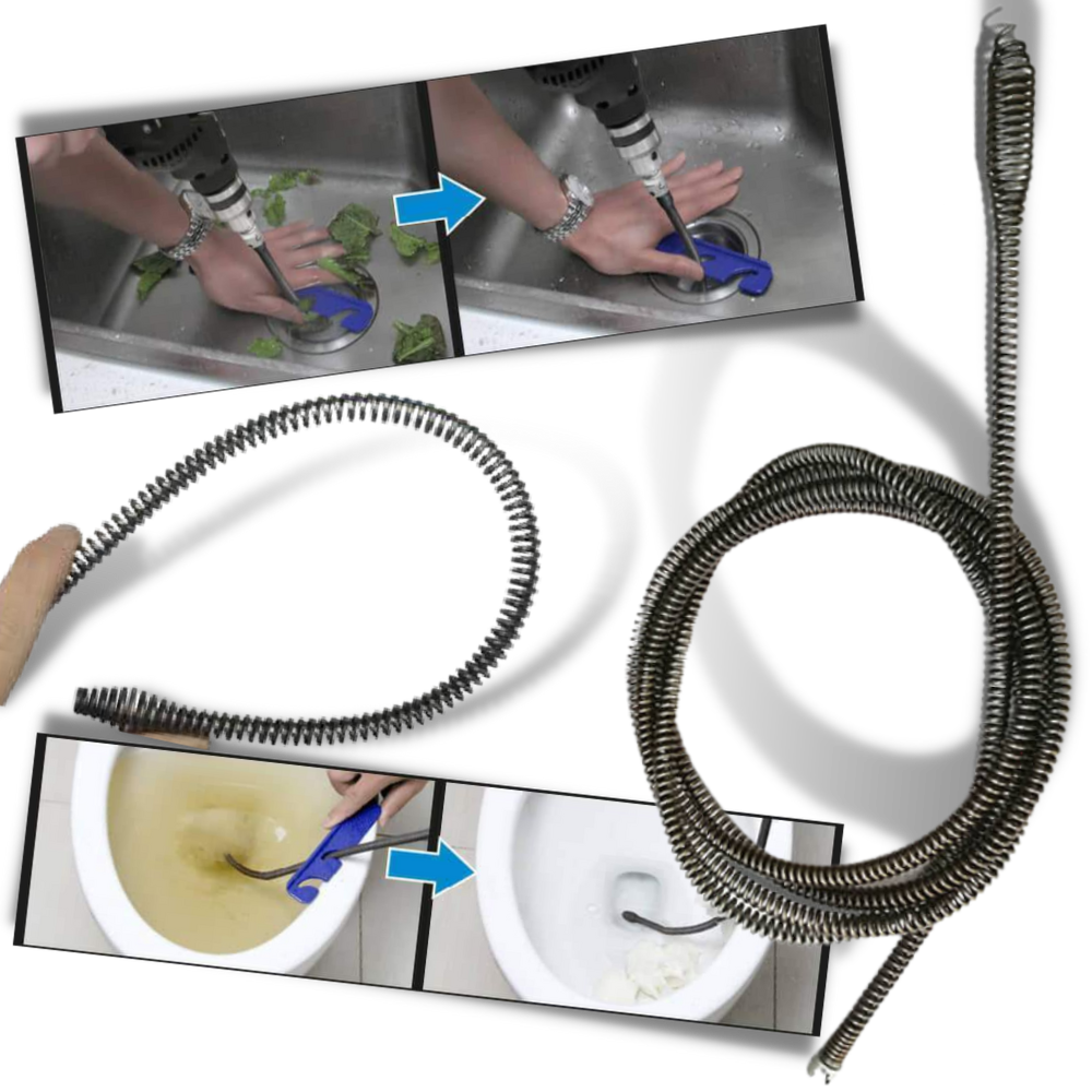 Produto químico Tongina para limpeza de canais, mostrado em embalagem para uso com furadeira elétrica.