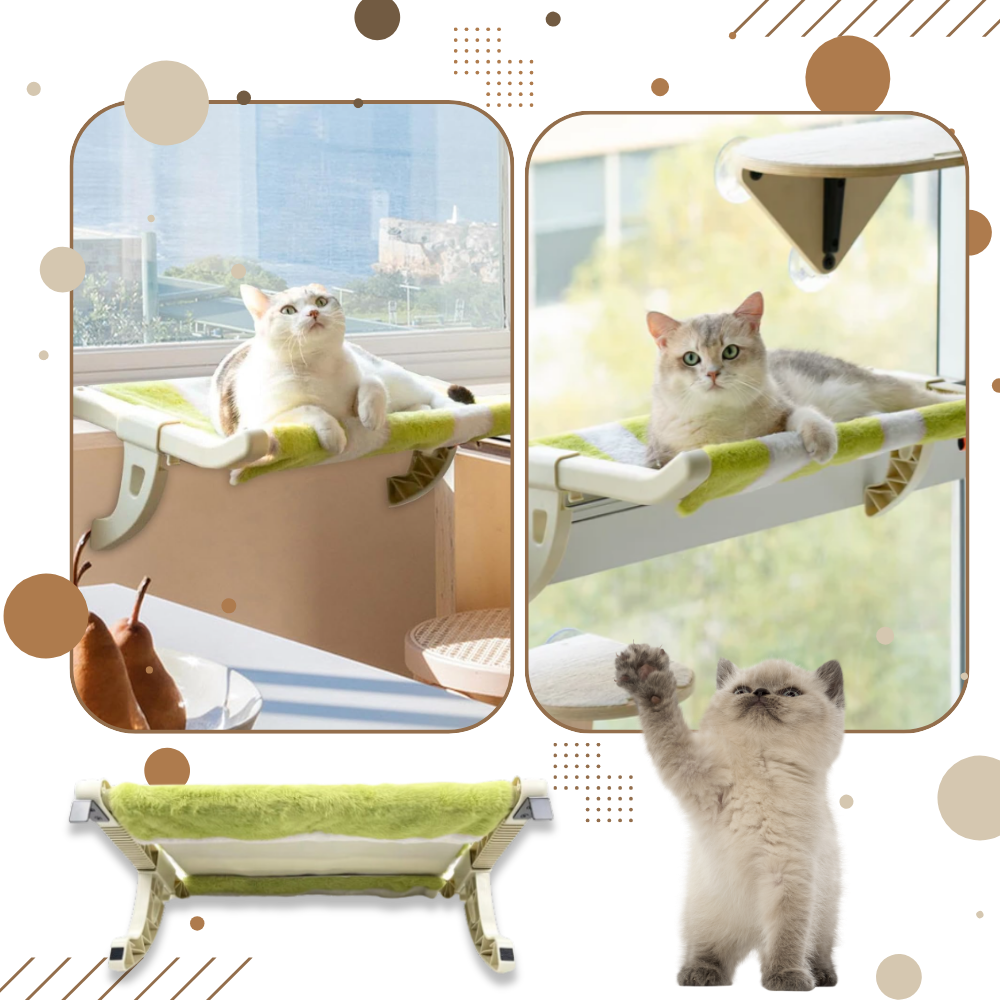 Cama de gato sem ferramenta e perchoir de janela da Mewoofun, com almofada macia e suporte para descanso confortável.