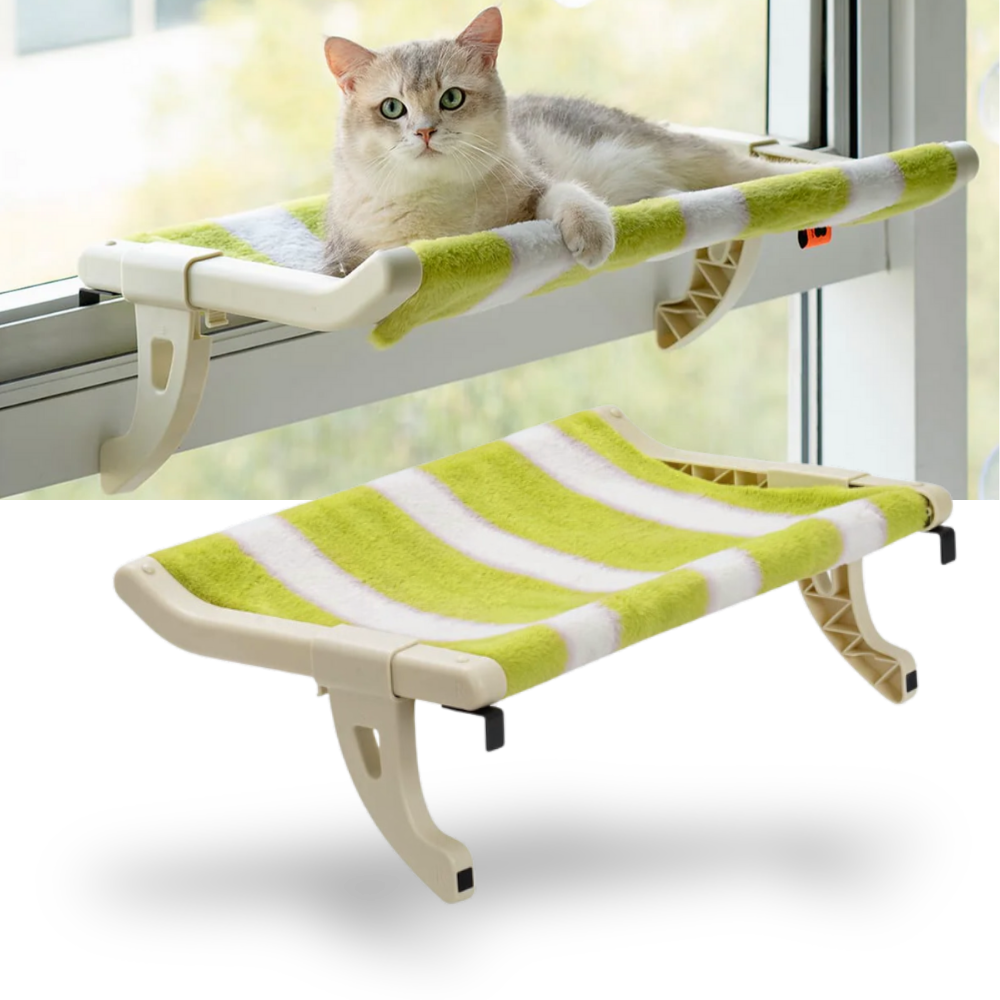 Acessório para gatos Mewoofun, cama de janela sem ferramentas e perchoir para gatos, com tecido macio e estrutura segura.