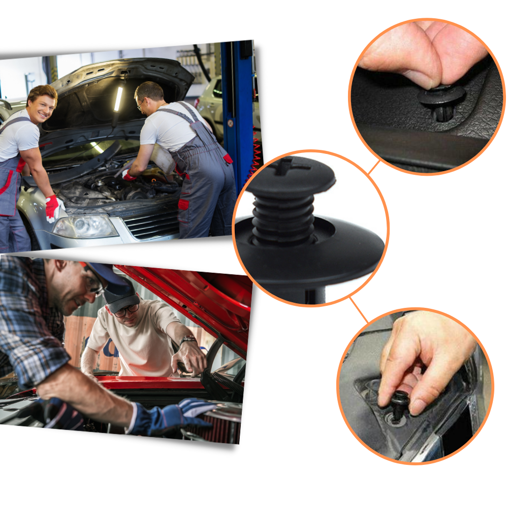 Kit com 100 clips para painel de porta de carro, peças automotivas da marca Tools, ideal para reparos em veículos.