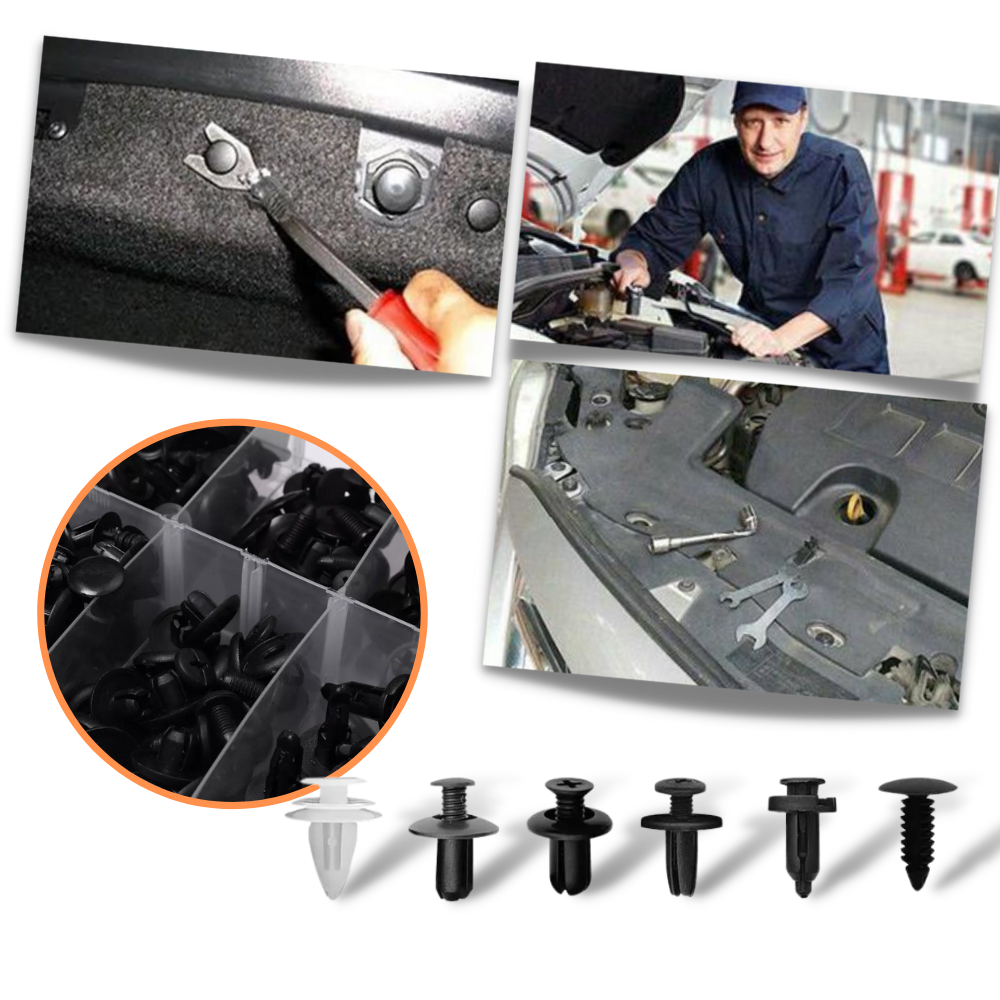 Kit de 100 clips Tools para painel de porta de carro, peças automotivas e motos, com ferramentas para instalação.