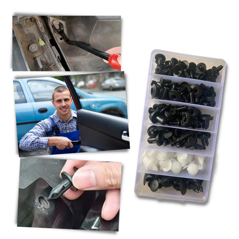 Kit de 100 clips Tools para painel de porta de carro, peças automotivas e motos, com ferramenta para instalação.
