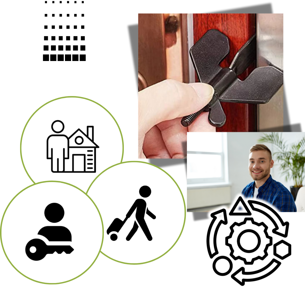 Verrou de porte de voyage universel Toseery, sans perçage, na cor preta, para segurança de portas durante viagens.