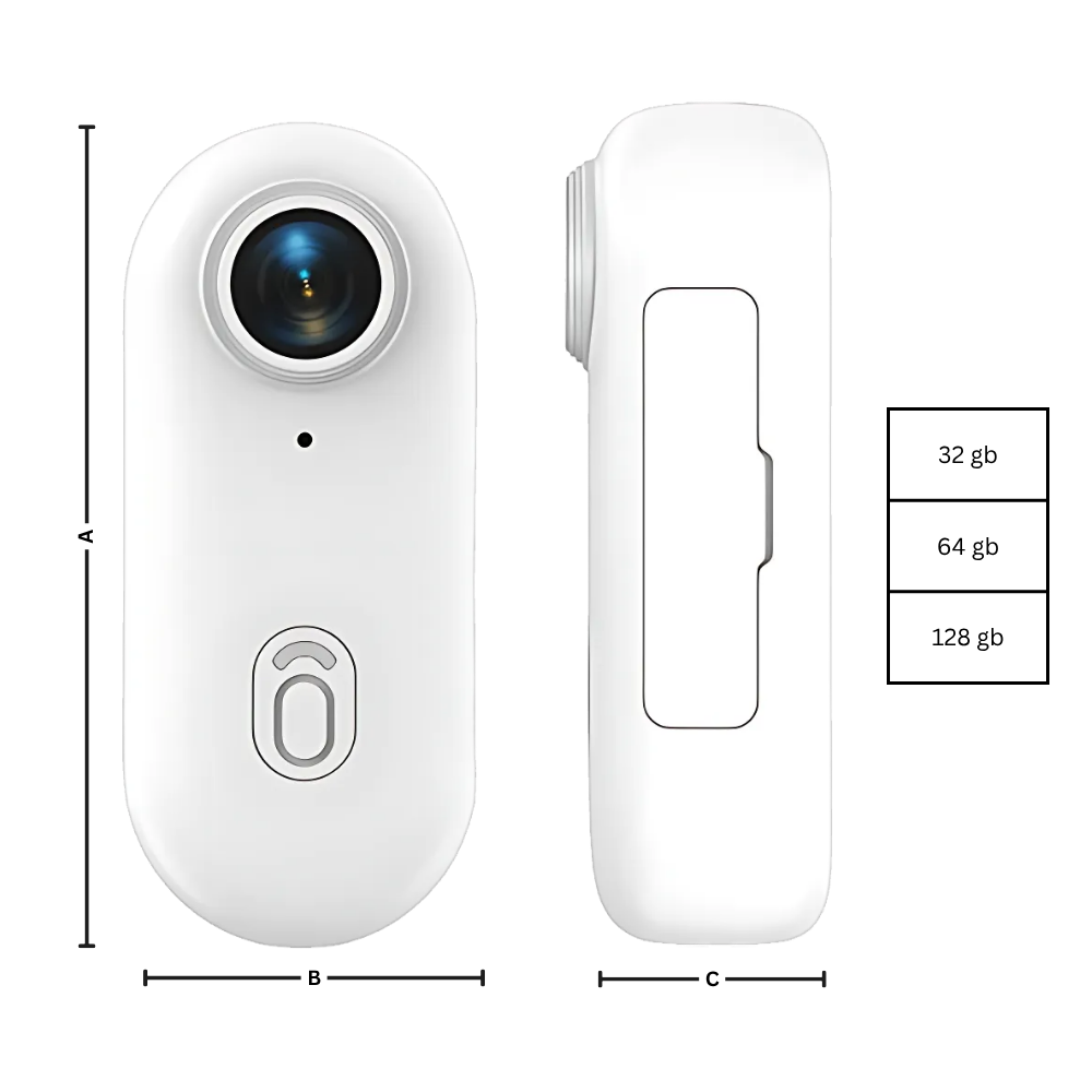 Dimensões da câmera de ação Trail Pro da Sjcam, mostradas em uma imagem técnica detalhada.
