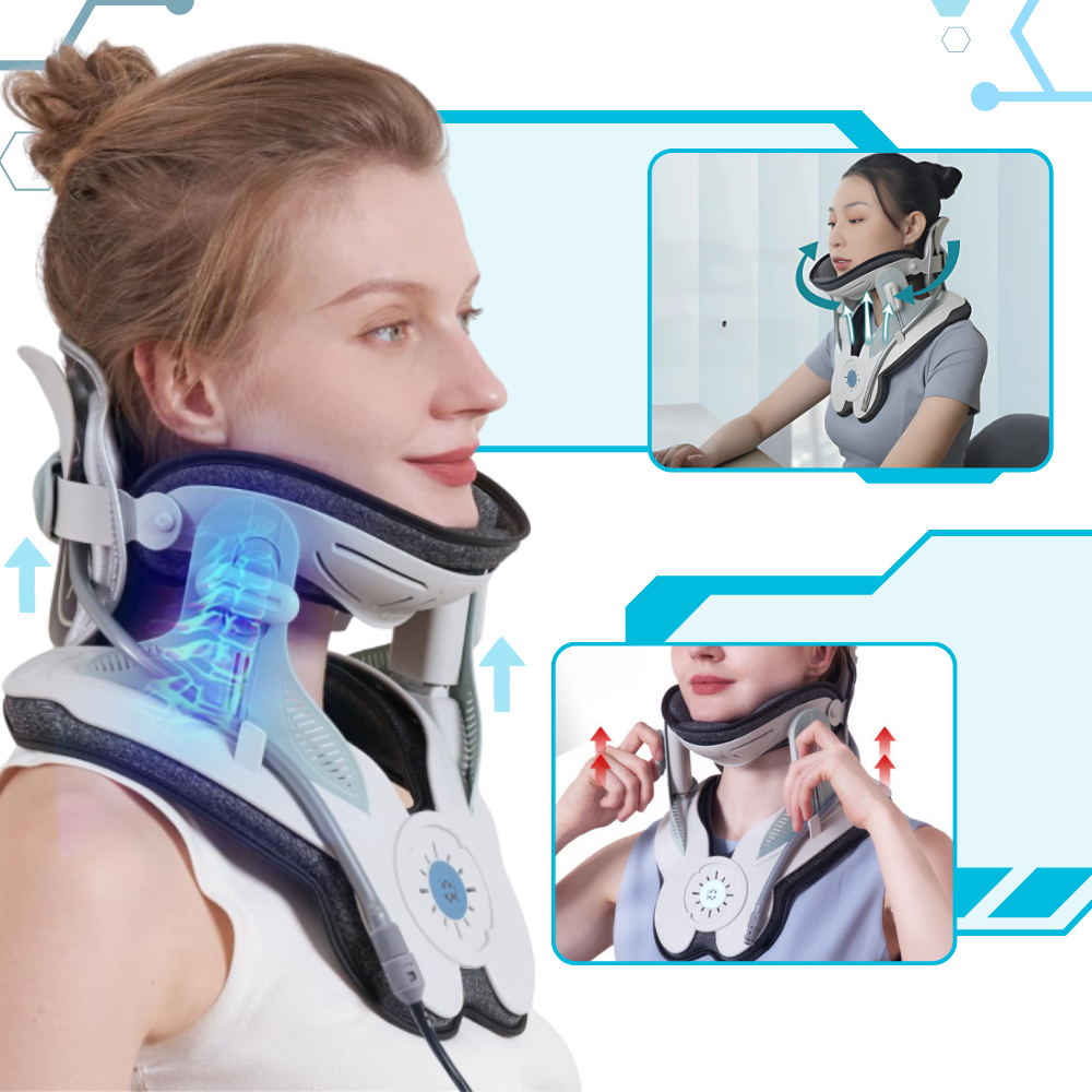 Dispositivo de tração cervical Leamai, equipamento de fisioterapia e ergoterapia, ajustável para suporte ao pescoço.
