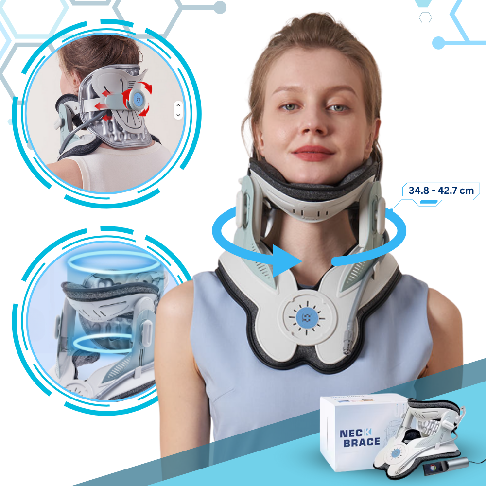 Dispositivo de tração cervical Leamai para fisioterapia e ergonomia, com design confortável e ajustável para suporte do pescoço.