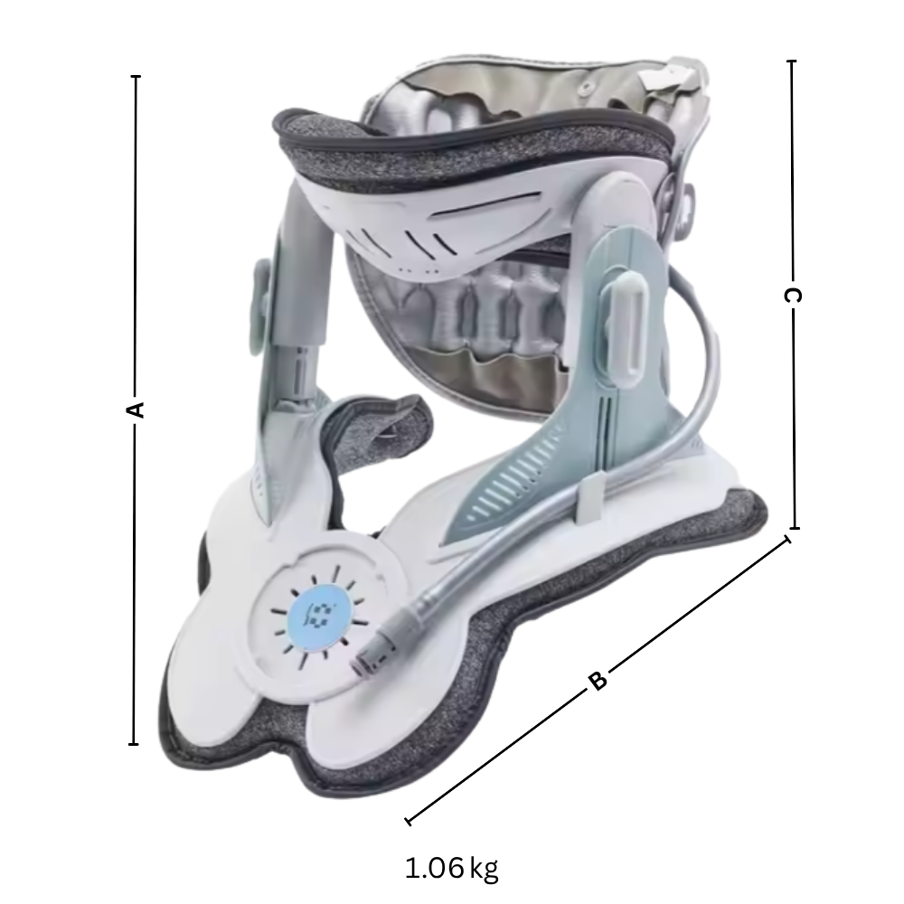 Dispositivo de tração cervical Leamai, equipamento de fisioterapia e ergoterapia para suporte e alívio do pescoço.