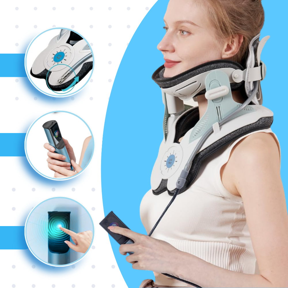 Dispositivo de tração cervical inflável da Leamai, equipamento de fisioterapia e ergoterapia para suporte cervical.