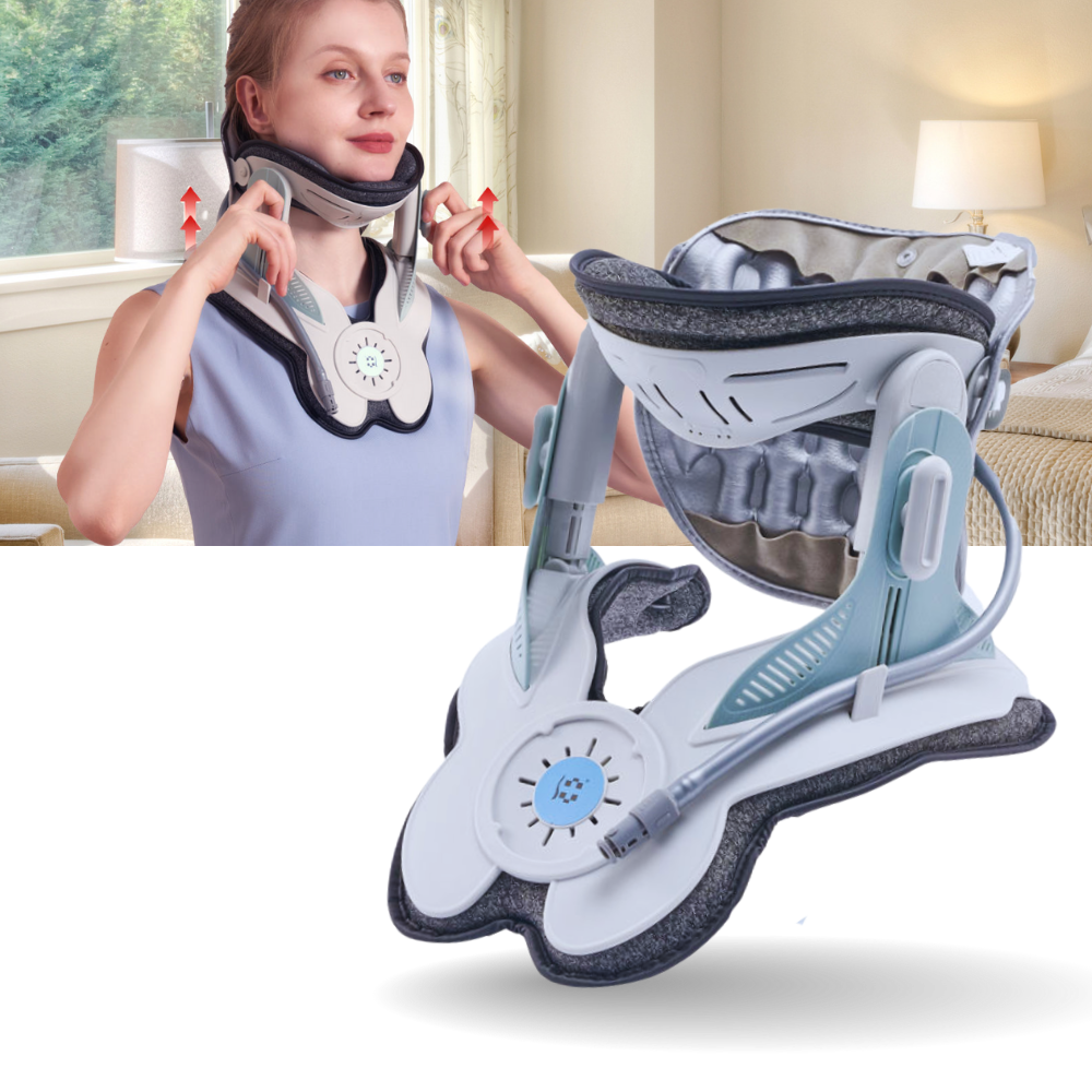 Dispositivo de tração cervical Leamai para fisioterapia e ergoterapia, com design tranquilo e confortável para alívio da tensão cervical.