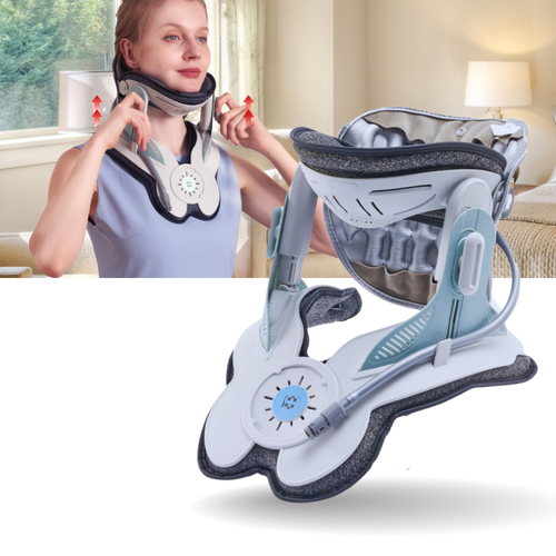 Dispositivo de tração cervical Leamai para fisioterapia e ergoterapia, com design tranquilo e confortável para alívio da tensão cervical.