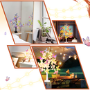 Árvore luminosa de interior com flores artificiais, iluminação suave, ambiente aconchegante, marca Mimo Tech.