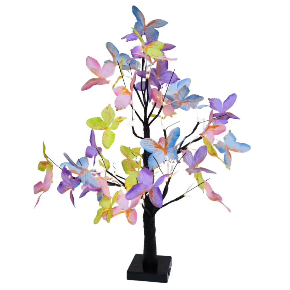 Árvore luminosa de interior com luzes de fada, decorativa, com flores e plantas artificiais da marca Mimo Tech.