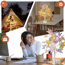 Árvore luminosa de interior com flores artificiais e luzes de fada, design delicado da marca Mimo Tech para decoração charmosa