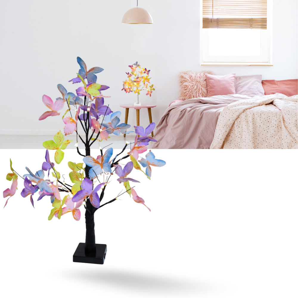 Árvore luminosa de interior com flores artificiais e luzes LED, decorativa e elegante, marca Mimo Tech