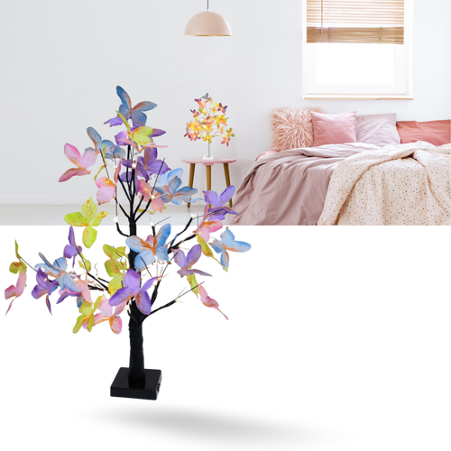 Árvore luminosa de interior com flores artificiais e luzes LED, decorativa e elegante, marca Mimo Tech