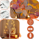 Árvore luminosa de interior com flores artificiais e luzes suaves, da marca Mimo Tech, decorativa e sustentável.
