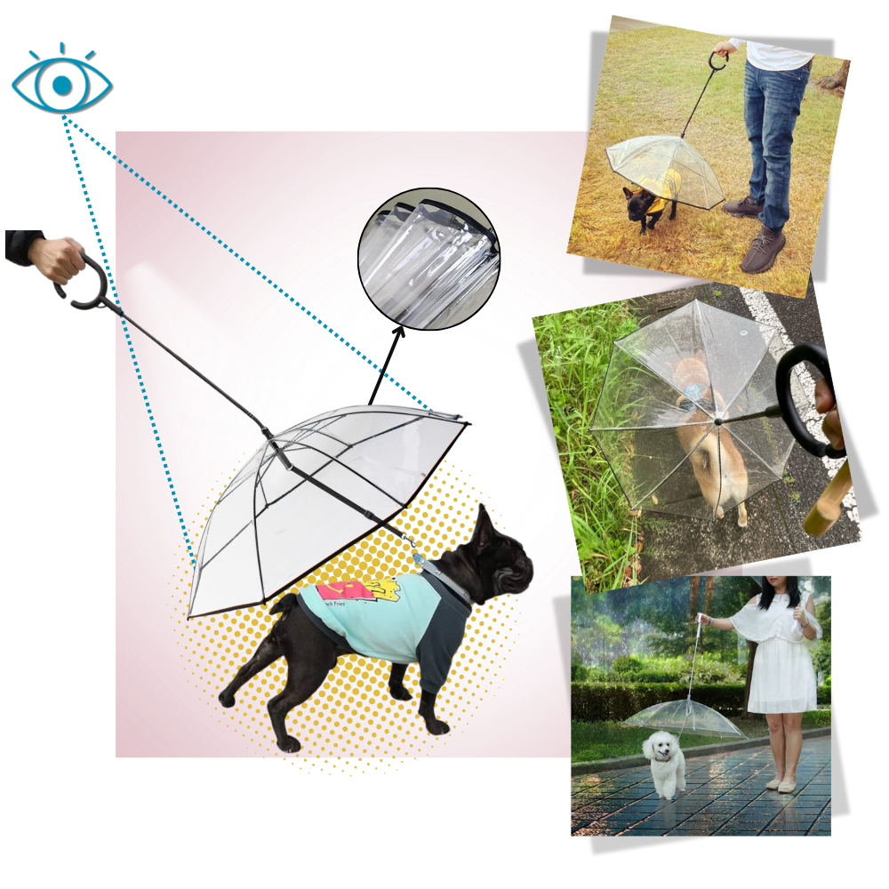 Corda de passeio transparente para cachorro da marca Mewmewcat, com guarda-chuva de proteção contra chuva e vento.