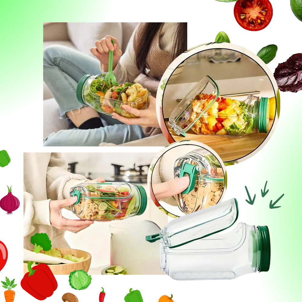 Bocal transparente Aladdin para saladas com abertura lateral, recipiente de armazenamento de alimentos em vidro.