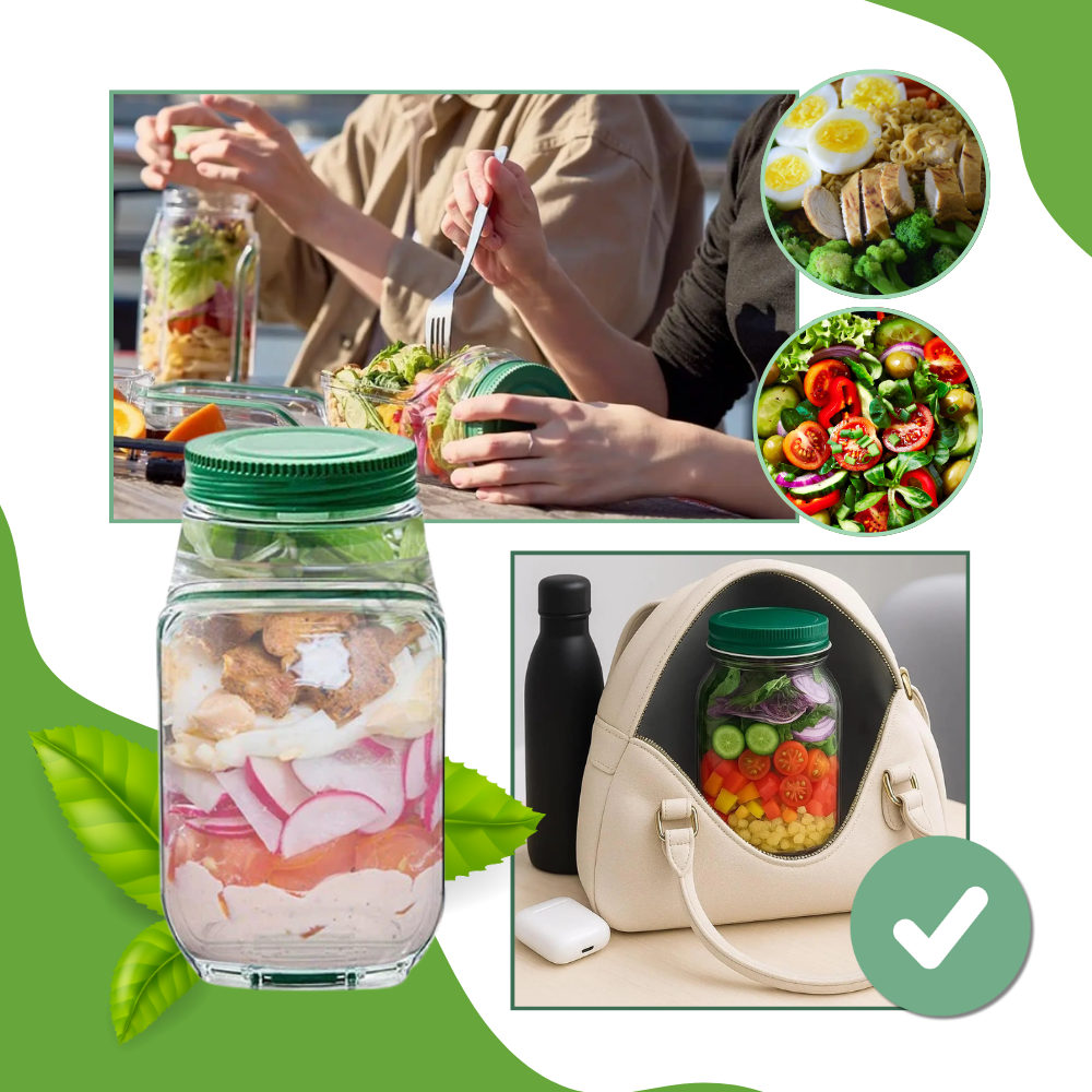 Bocal transparente Aladdin para salada com abertura lateral, armazenamento de alimentos, recipiente de plástico resistente e compacto.