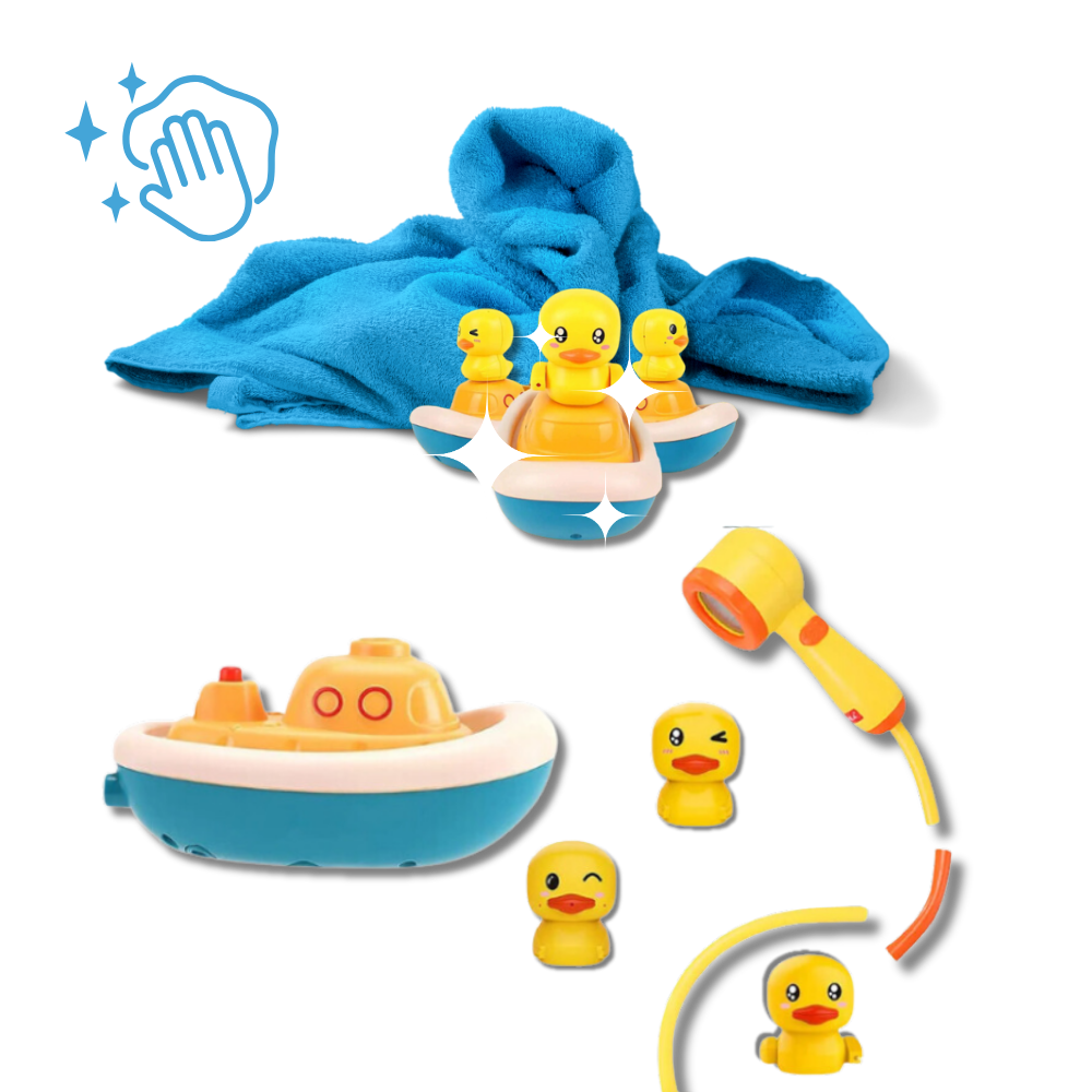 Brinquedos de banho patinhos e ducha da Ktnajol, brinquedos coloridos para diversão na hora do banho com fácil limpeza.