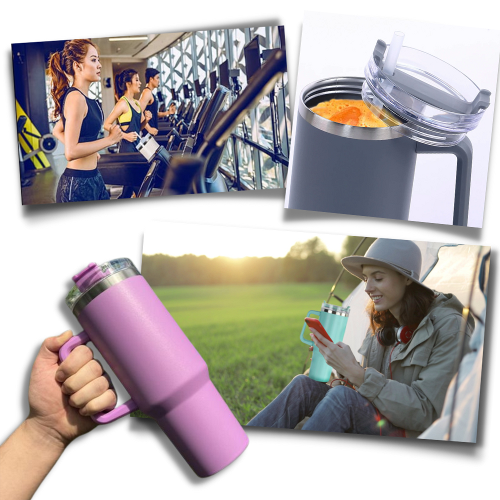 Copo grande de capacidade para carro com alça ergonômica, produto de artes da mesa da marca Kowaku, ideal para bebidas em viagem.