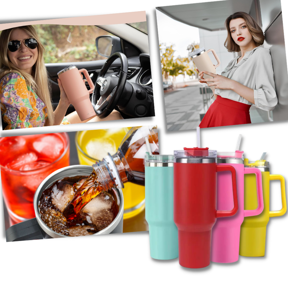 Caneca grande com alça para carro, artes de mesa Kowaku, design robusta e prática para bebidas em viagem.