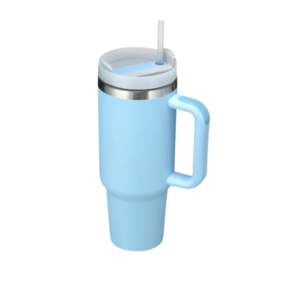 Caneca grande para carro Kowaku com alça, design leve azul, utensílios de arte de mesa para viagens e uso diário.