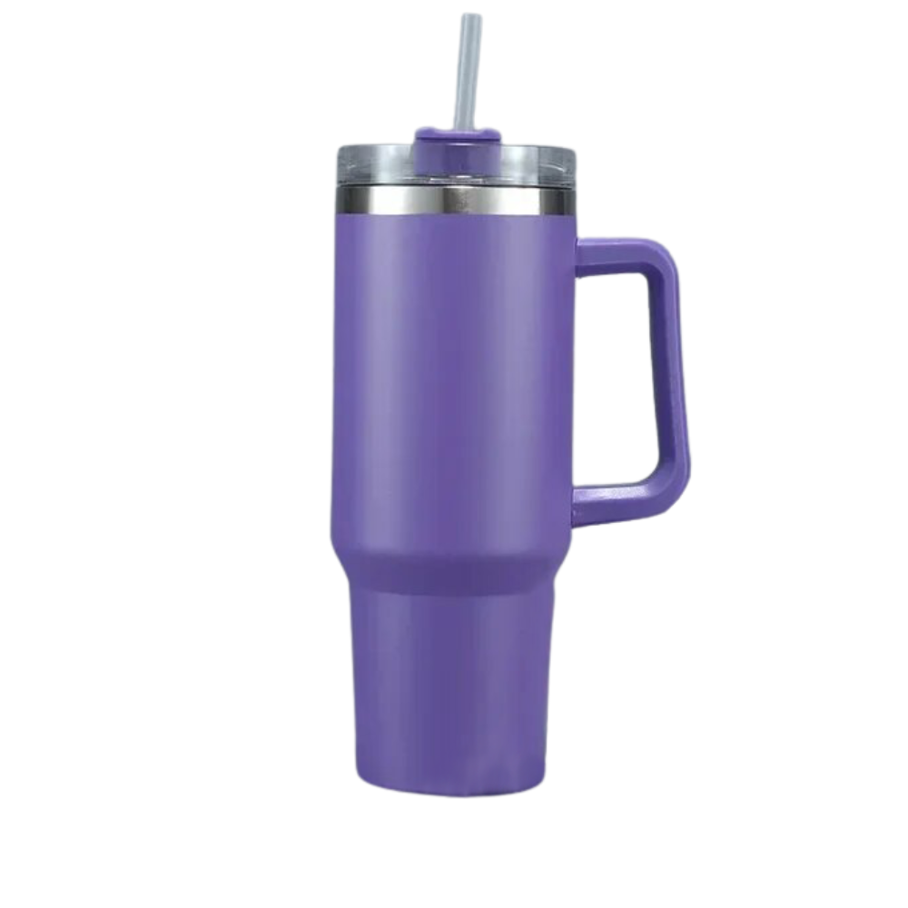 Caneca grande para carro Kowaku com alça, capacidade elevada, cor roxa, design prático para uso em veículos.