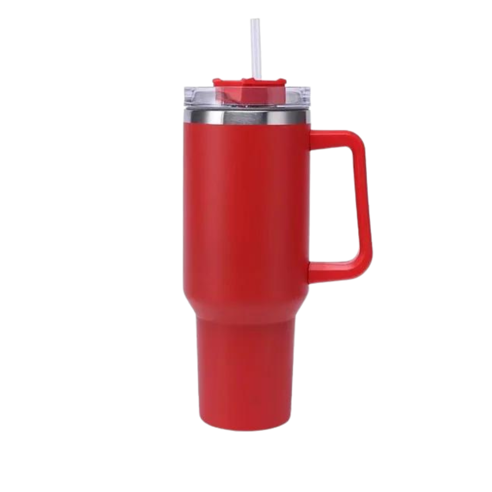 Caneca grande para carro Kowaku com alça vermelha, design de artes de mesa, capacidade elevada e mão confortável.