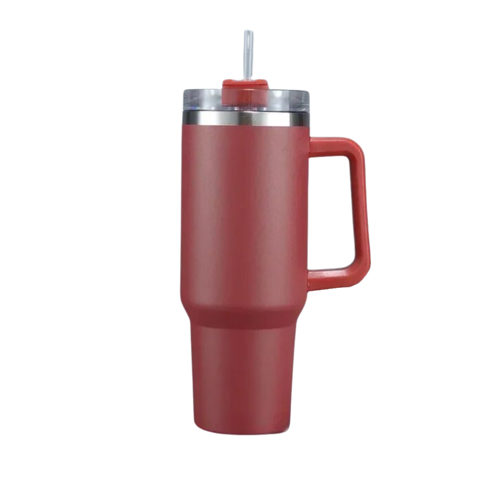 Caneca grande para carro Kowaku com alça, capacidade elevada, cor vermelha, ideal para viagens e uso diário.