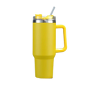 Caneca grande de capacidade para carro Kowaku com alça amarela, design resistente para bebidas em viagem.