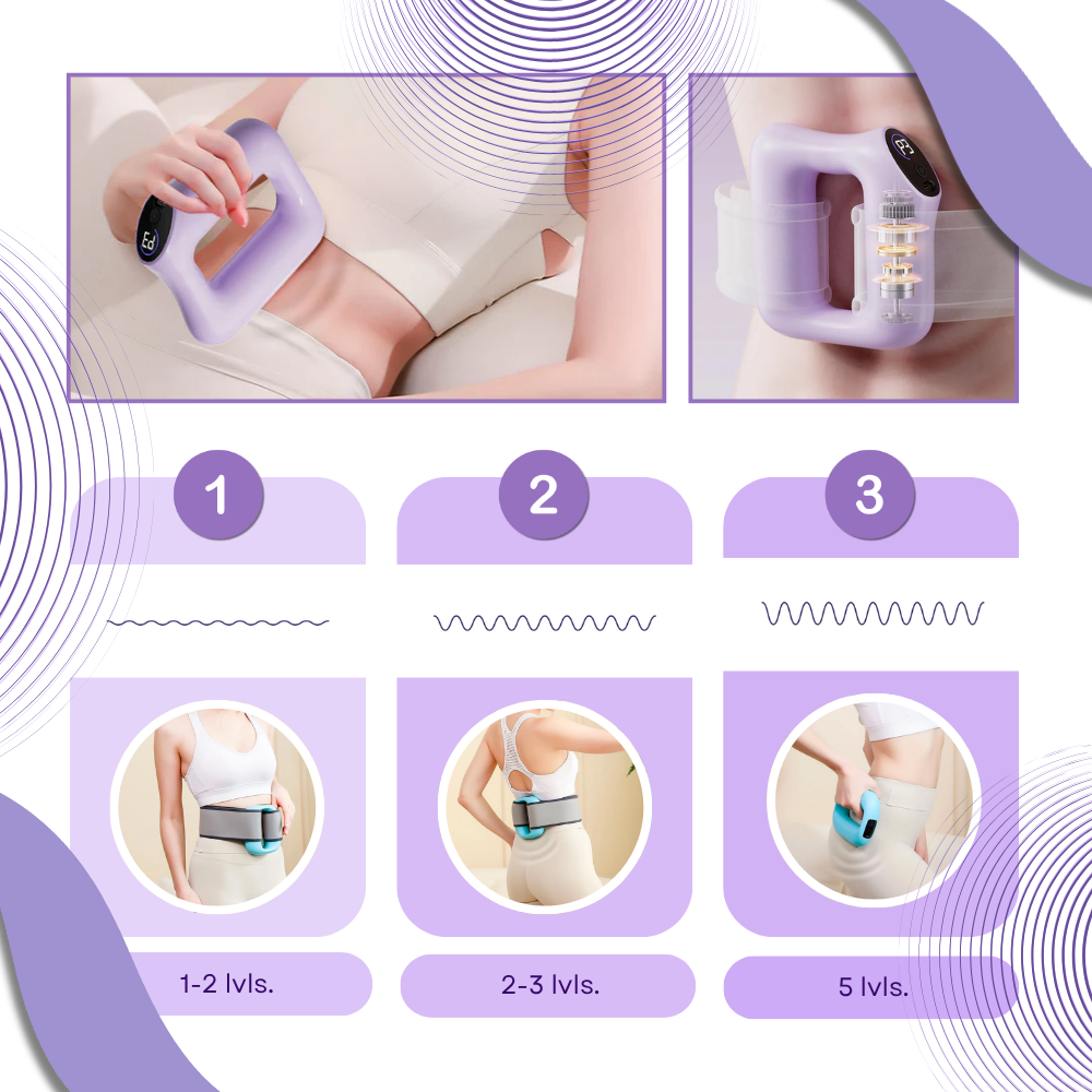 Anel de massagem Tumgatte para fascias, em tom lilás, usado para relaxamento e terapia de massagem corporal.