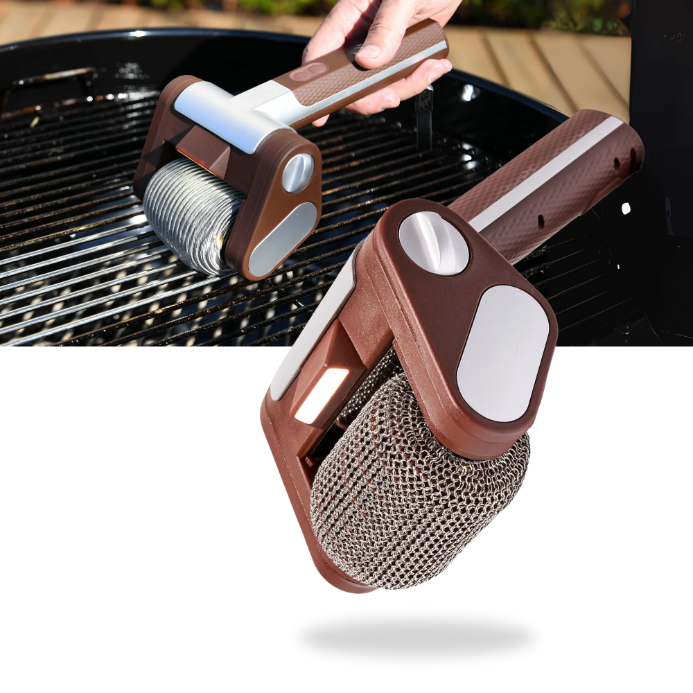 Escova elétrica de limpeza para churrasqueira Bulbhead, com cerdas duras para remover gordura e resíduos de forma eficiente.