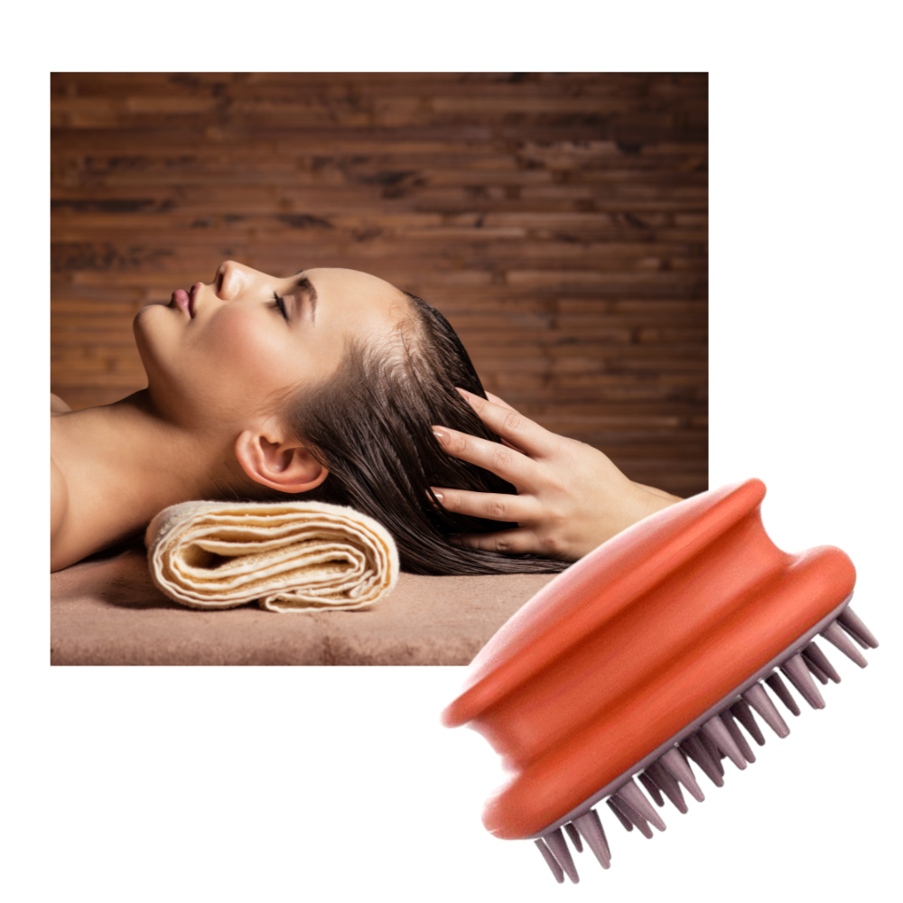 Escova de massagem Tureclos para couro cabeludo, com cerdas macias para relaxamento e cuidados capilares.