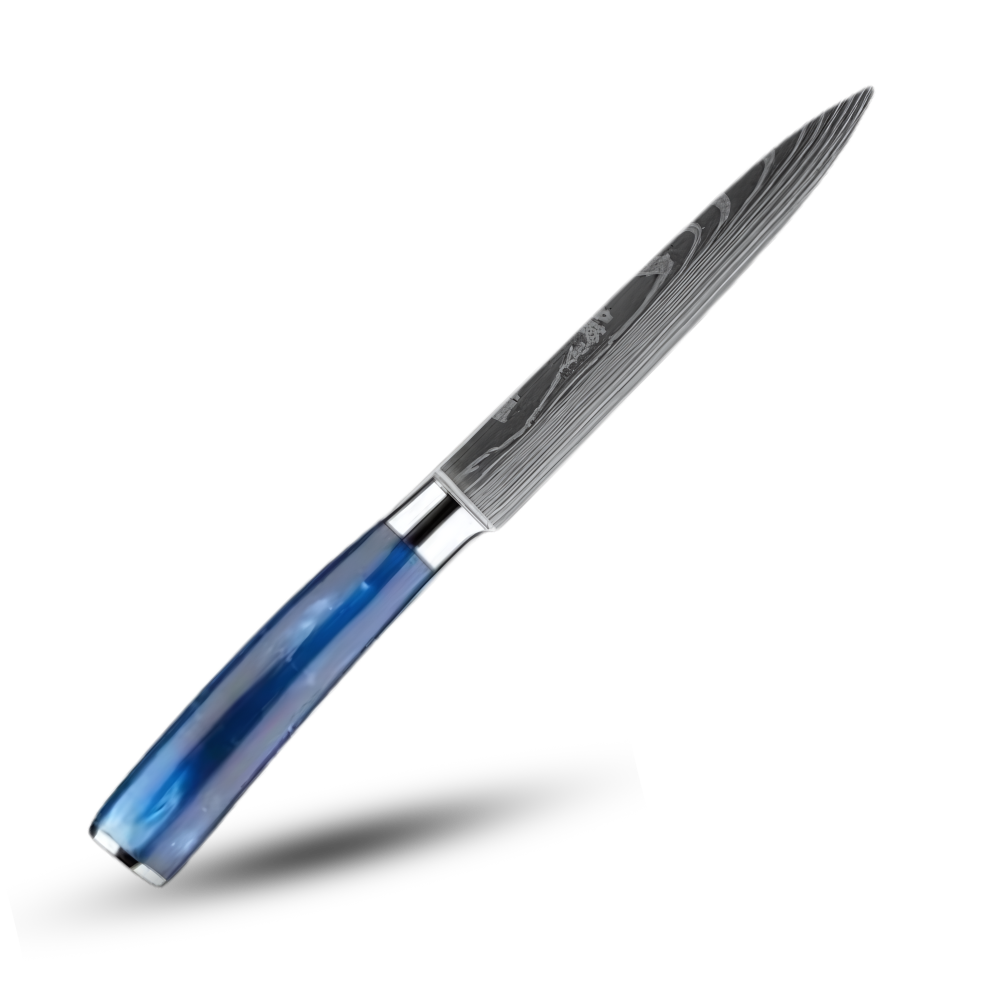 Couteau japonais Bleu Atlantique Turwho, 13 cm, utensílio de cozinha para trancher, lâmina afiada e design elegante.