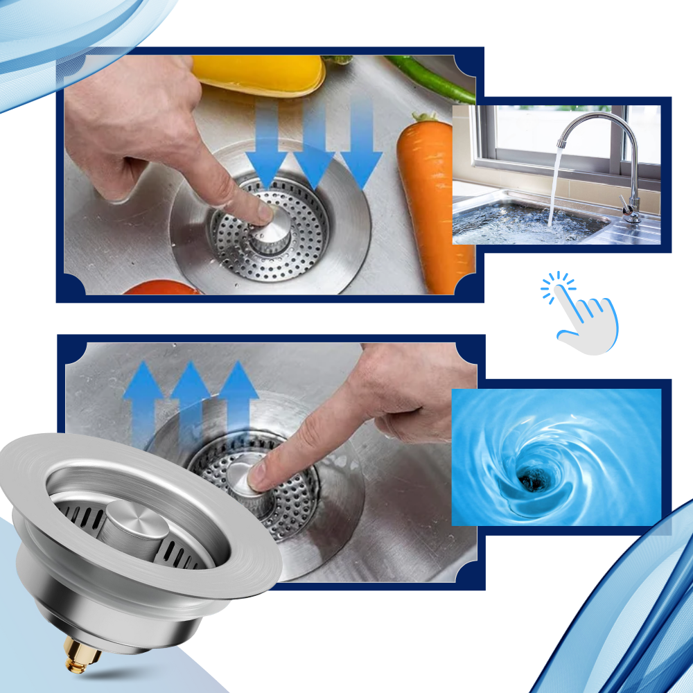 Crepine d'évier multifonction en acier inoxydável Twinkseal, pièce de plomberie pour drain et évacuation de l'eau.