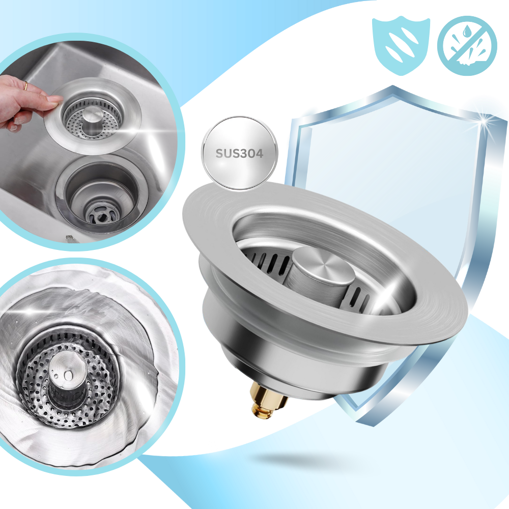 Crépine d'évier en acier inoxydable multifonctions Twinkseal, pièce de plomberie pour évier, design durable et résistant.