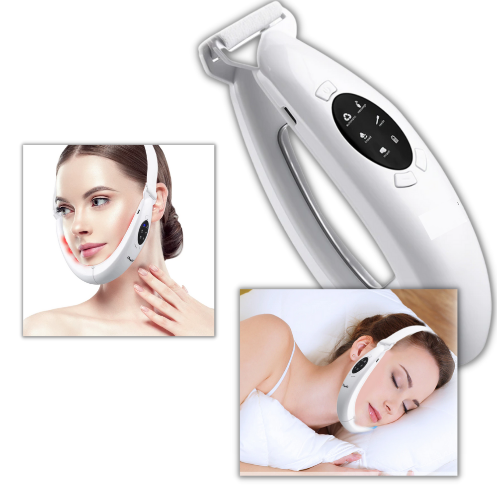 Massajador facial em forma de V da U-Kiss para massagem e relaxamento da pele do rosto.