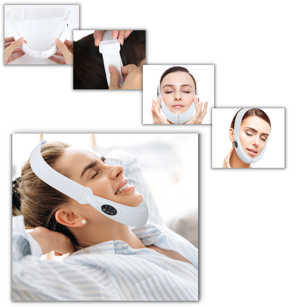 Masseur facial em forma de V da U-Kiss para massagem e relaxamento facial, com design ergonômico e suave para cuidados com a pele.