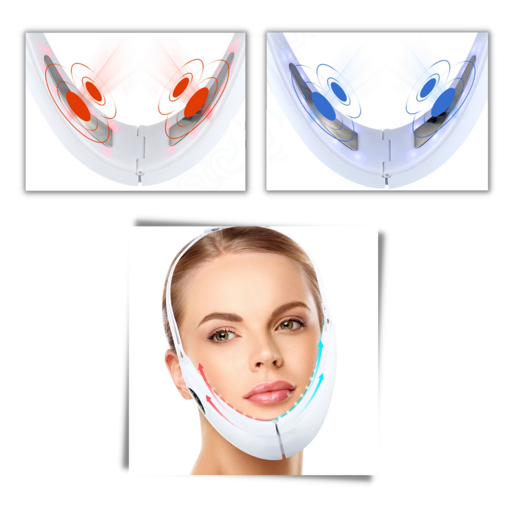 Masseur facial em forma de V da U-Kiss para massagem e relaxamento, destacando o design ergonômico e detalhes do produto