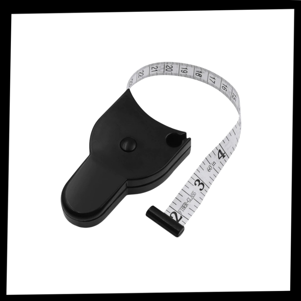 Mètre ruban automatique télescopique Uezeth, ferramenta de mesure com auto-serrage, em acabamento preto.