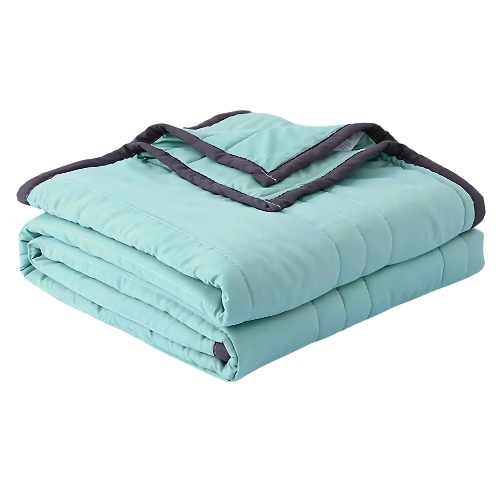 Cobertor relaxante e refrescante da Dadatutu, em tom verde, ideal para conforto e sono tranquilo na cama.