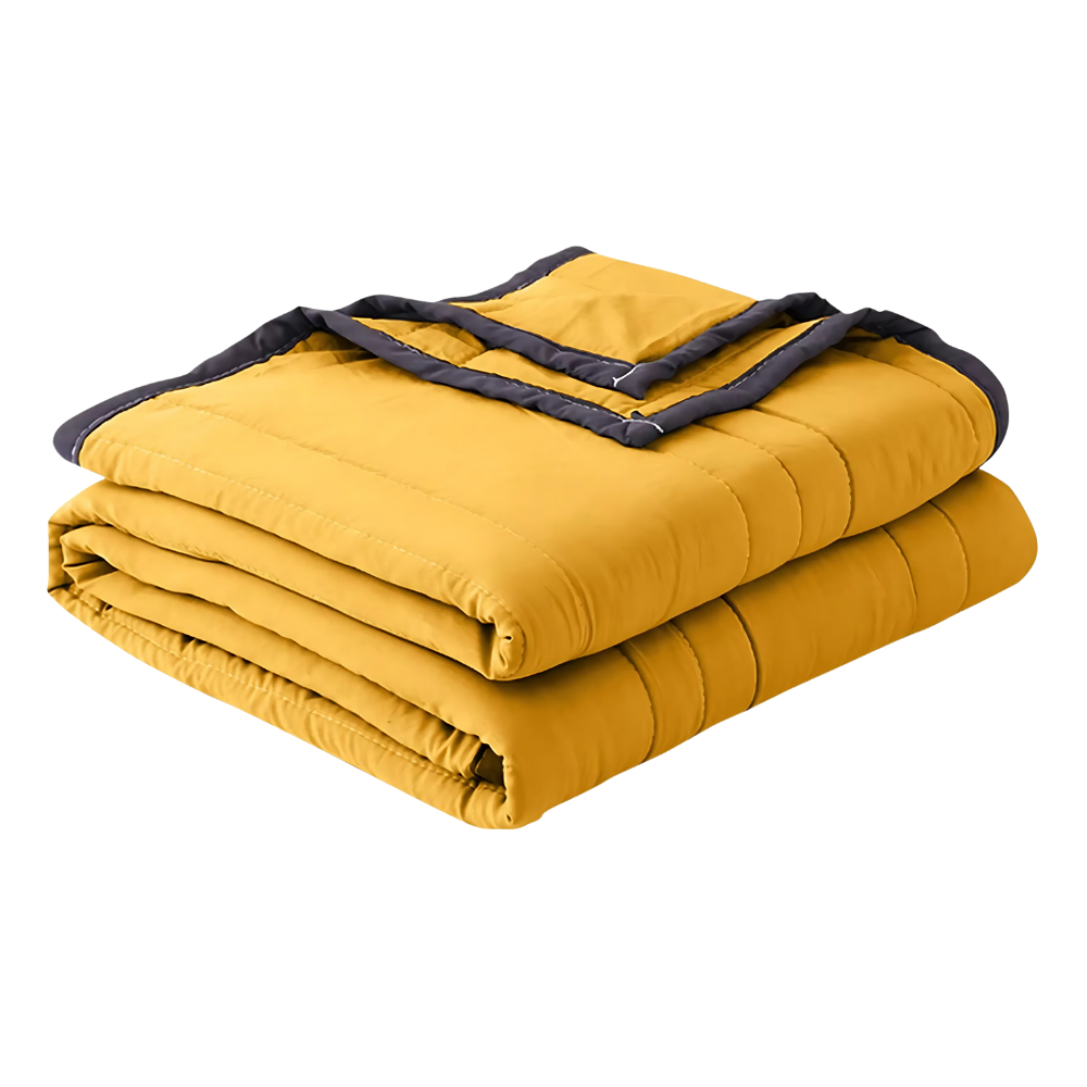 Cobertor relaxante e refrescante da Dadatutu, em tom amarelo, ideal para conforto e sono tranquilo na cama.