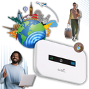 Roteador Wi-Fi portátil Buyinsoon, dispositivo compacto para conexão de internet global, com antenas e indicadores de sinal.