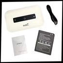 Roteador Wi-Fi portátil Buyinsoon com design compacto, mostrando a embalagem do pacote de roteador portátil em uma mesa.