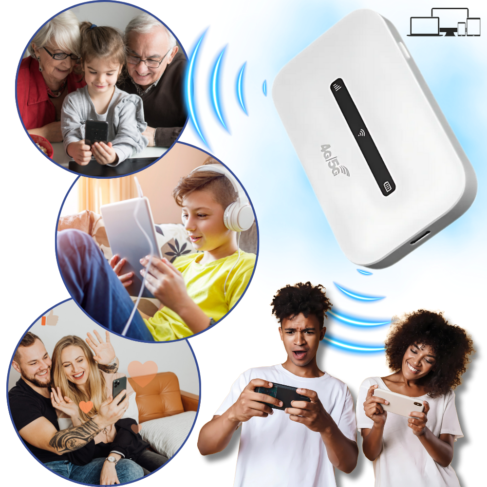 Roteador Wi-Fi portátil Buyinsoon, dispositivo compacto com antenas, conecta vários dispositivos à internet móvel.