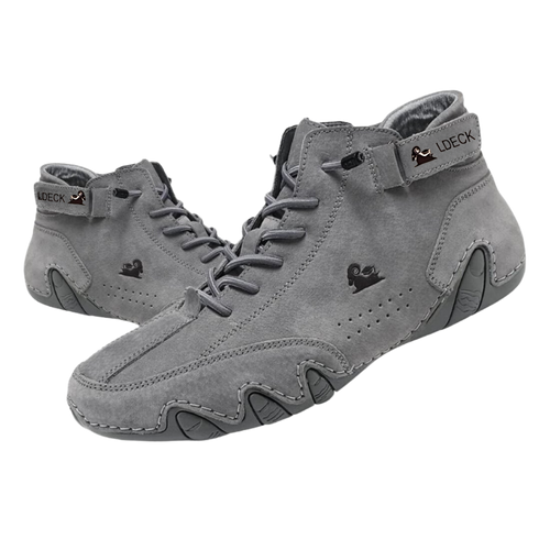 Tênis Zizocwa em camurça cinza, sapatos confortáveis de couro sintético para uso diário e estilo casual.